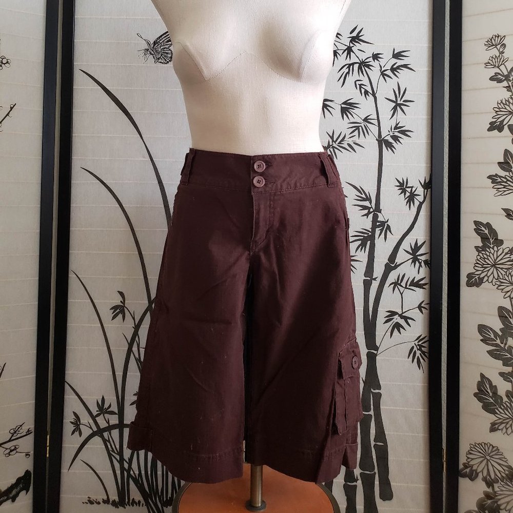 [Jalate] Brown Wide Leg Cargo Pocket Capri Pants